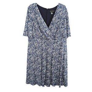 Jessica Howard Women's Dress Size 18 Navy Ditsy Floral Faux Wrap Cottagecore